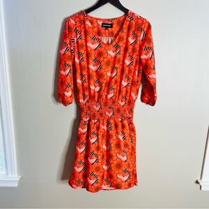Betabrand Size Small Blouson Floral V-neck Mini Red Smocked Waist Dress